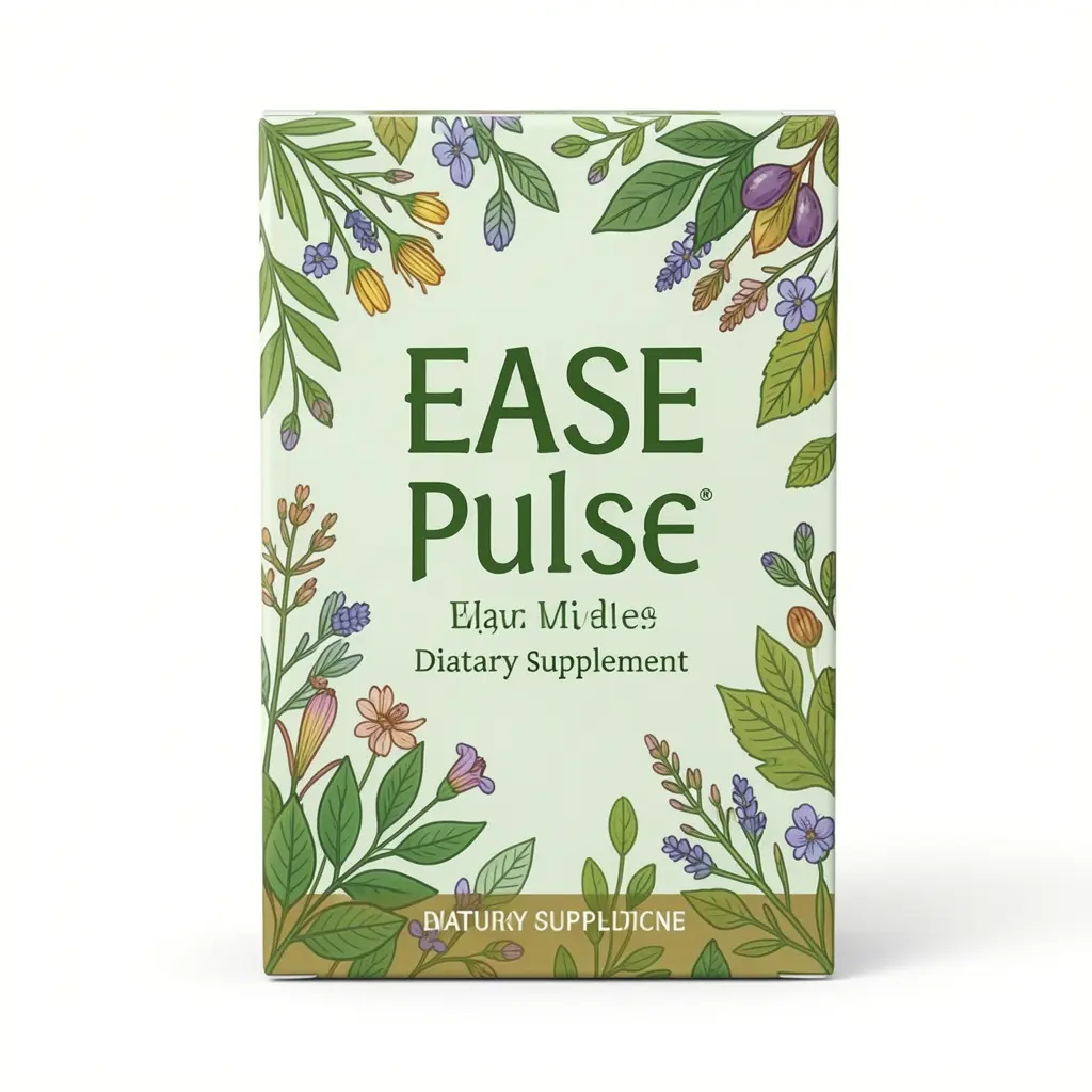 Ease and Pulse dietary supplement product packaging with natural botanical design